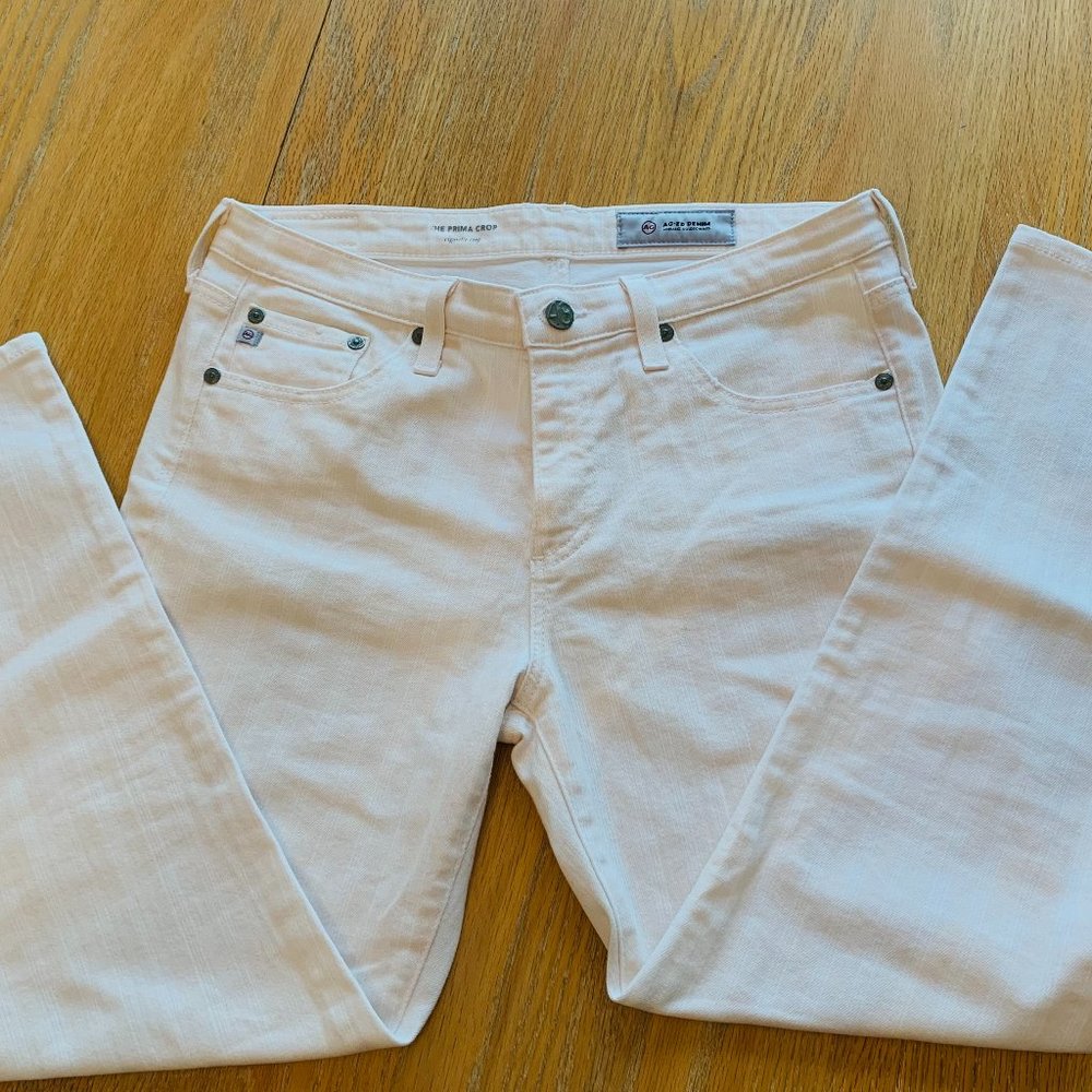 White and Cream Striped Adriano Goldschmied Prima Crop Jeans